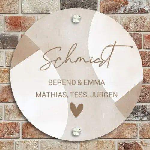 Abstract beige - Sierlijk Naambord Rond klein -sfeer2