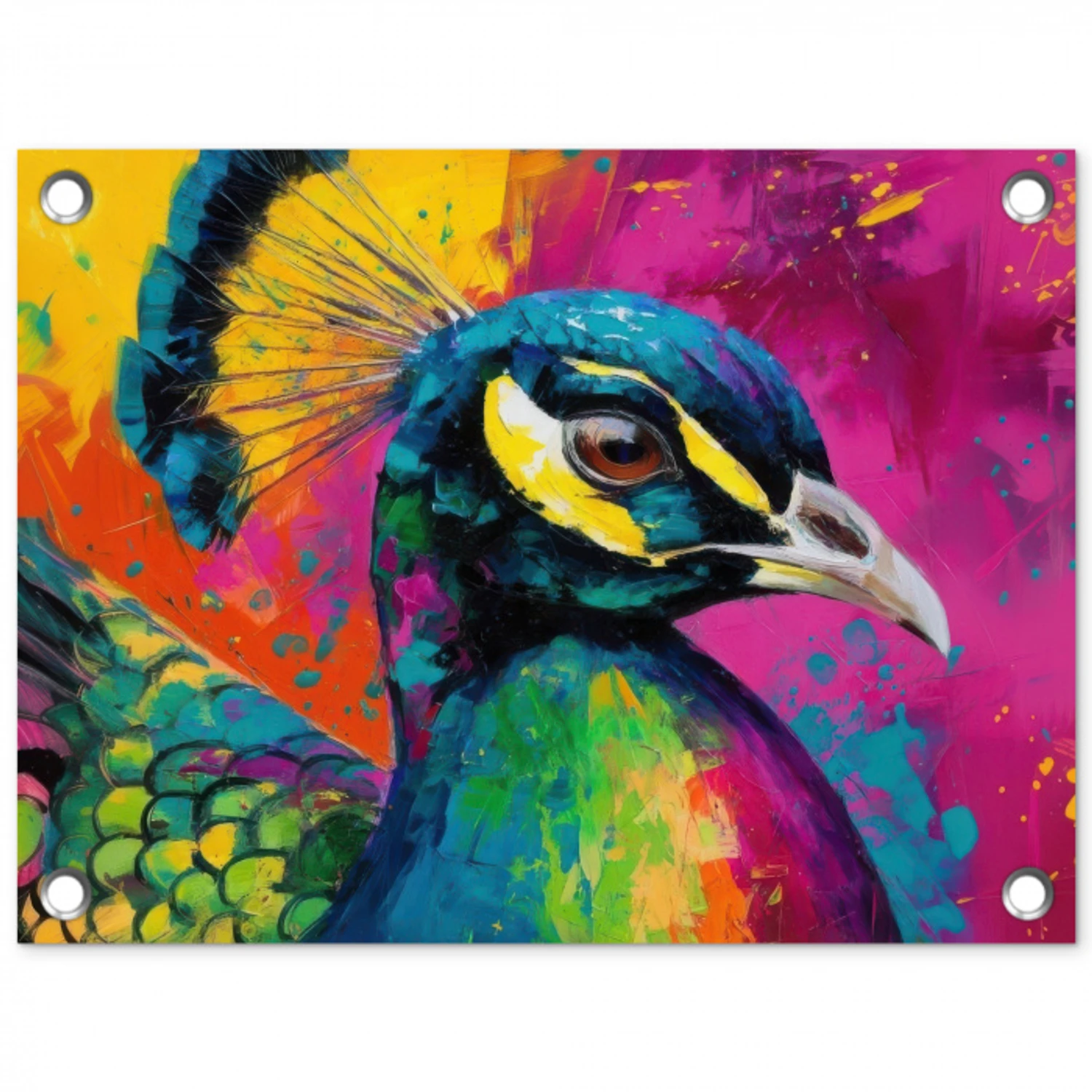 Pauw - Veren - Verfspatten - Paars tuinposter los doek klein -3d