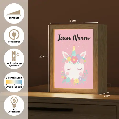 Eenhoorn - Bloemen - Roze Light Box met kabel (Kinderlampje) klein -USP_NL