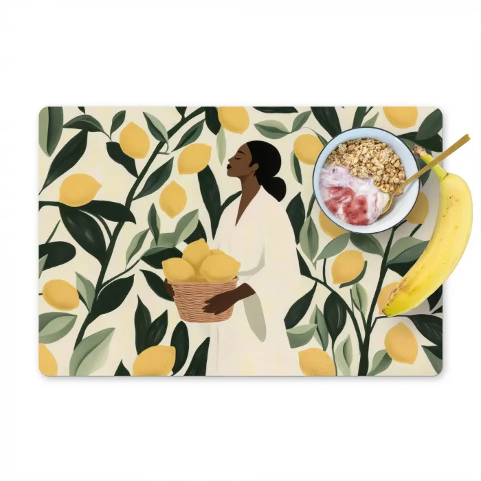 Vrouw - Mand - Citroenen - Bladeren Placemat vinyl groot -zzzproduct_Kitchenyeah-website