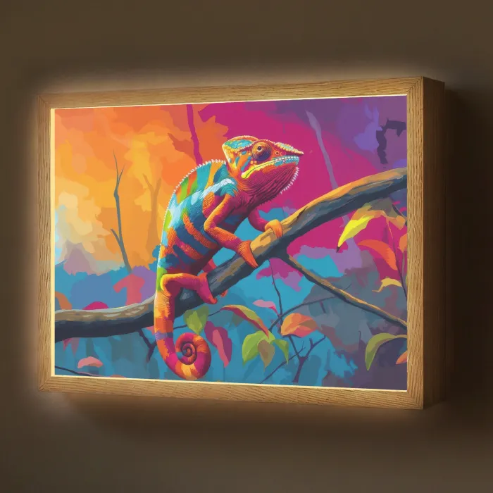 Kameleon - Tak - Gestreept - Bladeren Light Box met batterij (Wandlamp) middel -z3d_website