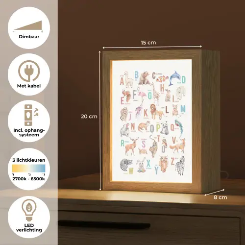 Alfabet - Educatief - Letters leren voor kinderen - Wilde dieren - Kleurrijk Light Box met kabel klein -USP_NL