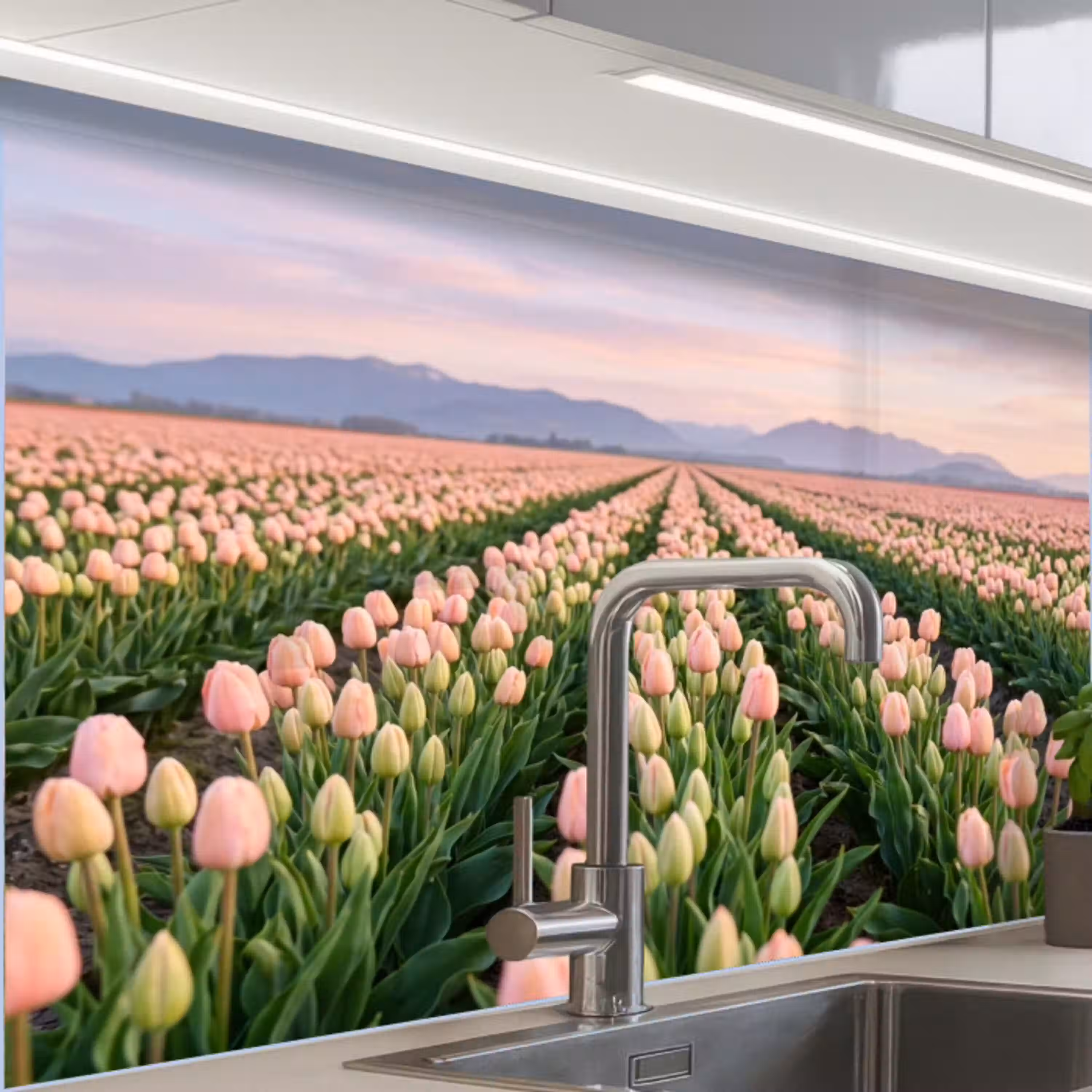 Tulpen - Landschap - Roze keuken achterwand 2 middel -zzzz3d_schuin