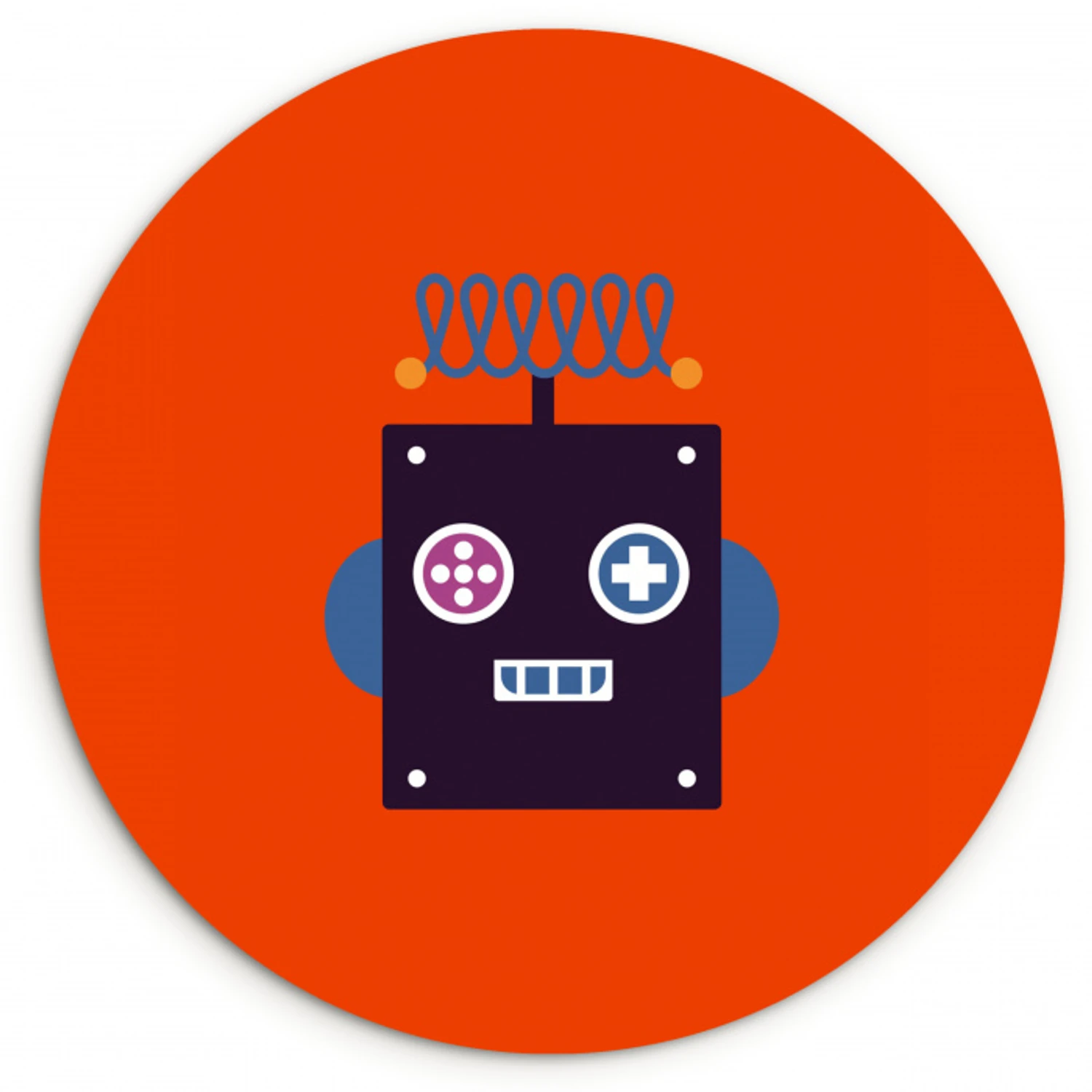 Robot - Rood - Gezicht - Vormen - Jongens - Kids Wandcirkel kunststof plaat 5mm dik klein -3d