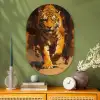 Tijger - Geschilderd - Oranje - Penseelstreken Wandcirkel Ovaal Glas middel -sfeer2