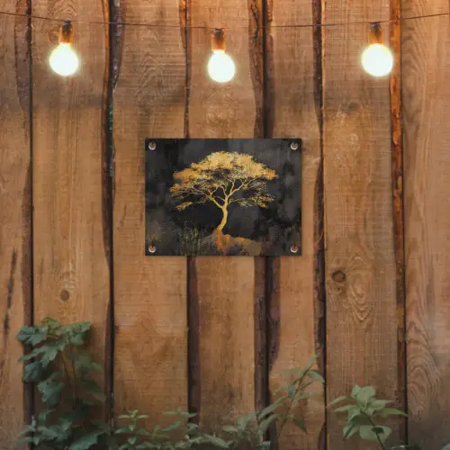 Boom - Schilderij - Goud - Abstract tuinposter los doek klein -sfeer1