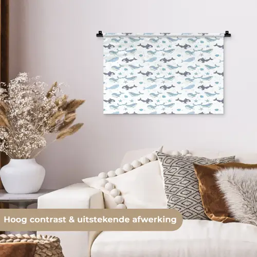 Oceaan - Walvis - Orka - Blauw Wandkleed katoen klein 269 -sfeer1