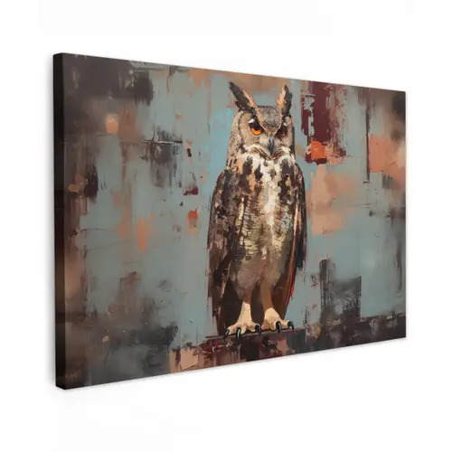 Geschilderd - Abstract - Uil - Bruin Tuinposter op houten frame 2 cm dik klein -3d