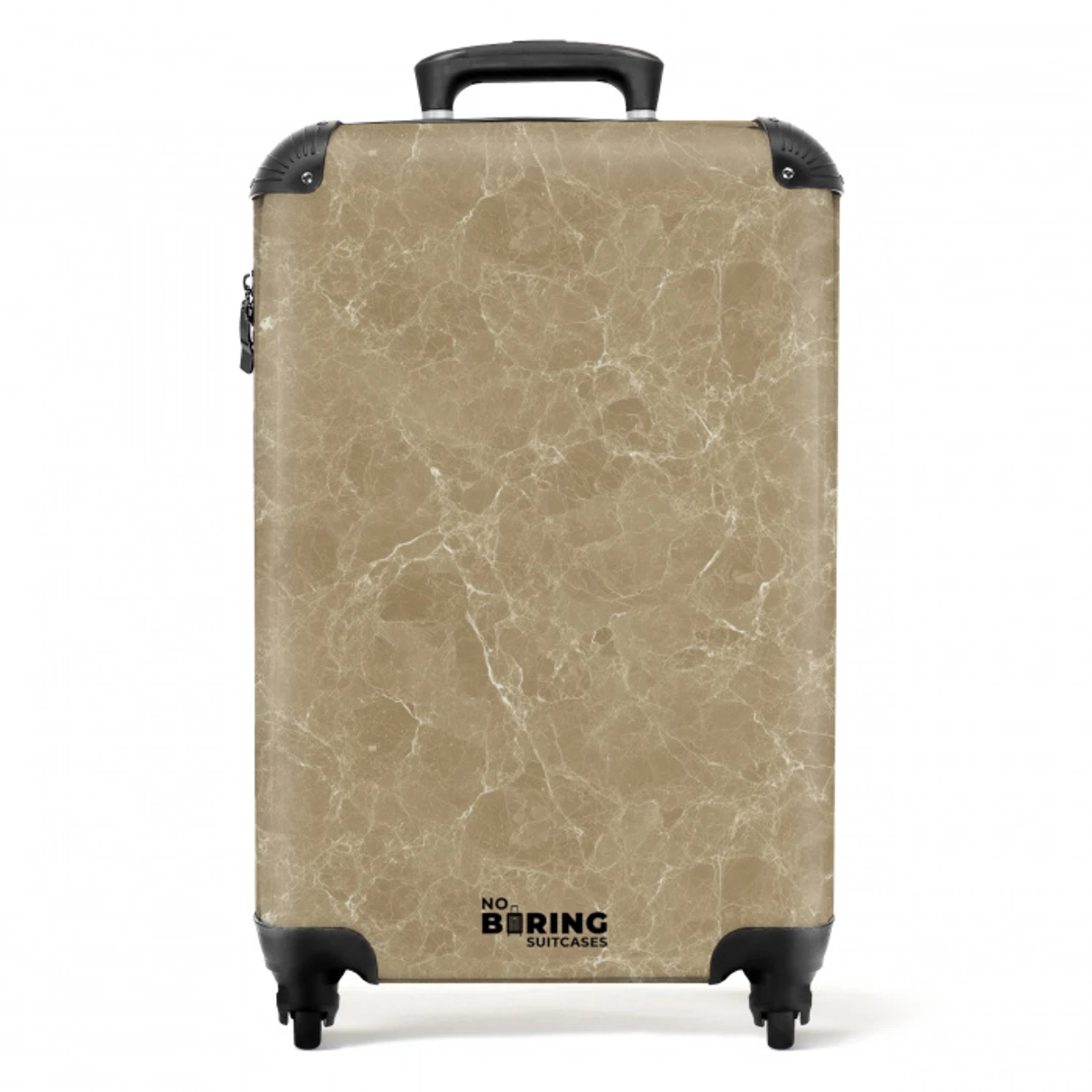Beige - Marmer - Witte aders NBS - Handbagage koffer - Volwassenen Unisex middel -productfoto_recht