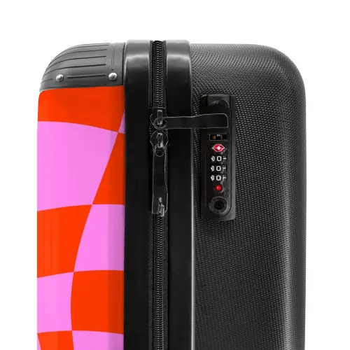 Golvend dambordpatroon in rood en roze NBS - Handbagage koffer - Kinderen Unisex middel -slot