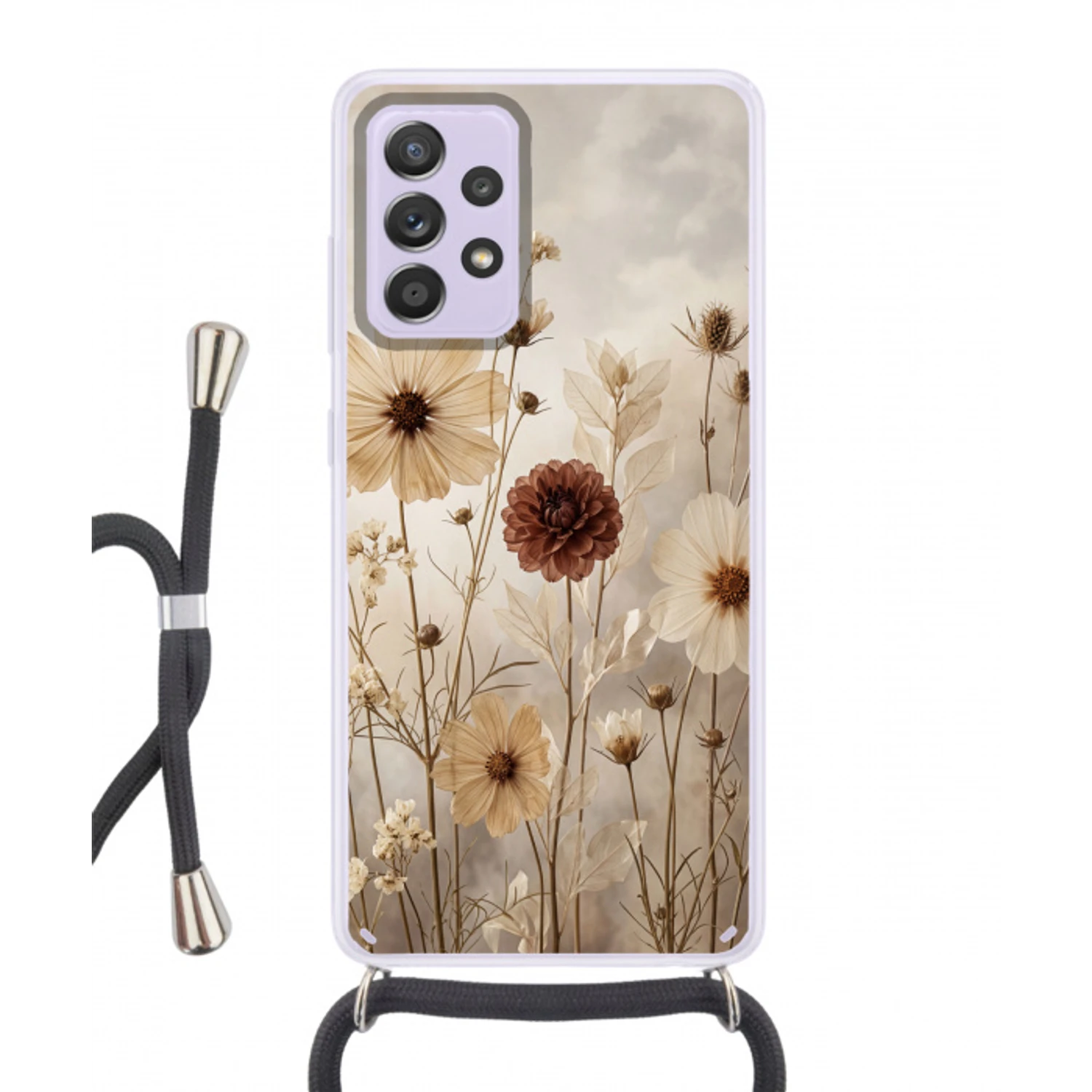 Wilde bloemen - Botanisch - Vintage - Natuur - Rustiek Hoesje Samsung Galaxy A52 5G met koord klein -3d