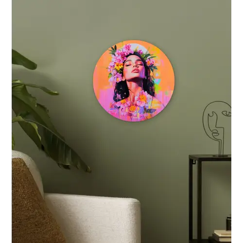Portret - Bloemenkroon - Vrouw Wandcirkel kunststof plaat 5mm dik klein -sfeer3