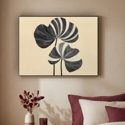 Zwart - Bladeren - Strepen - Minimalistisch Textielframe zwart klein -sfeer1