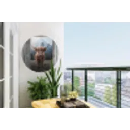 Schotse hooglander - Koe - Landelijk - Doorkijk Wandcirkel tuinposter met ringen klein -buiten1