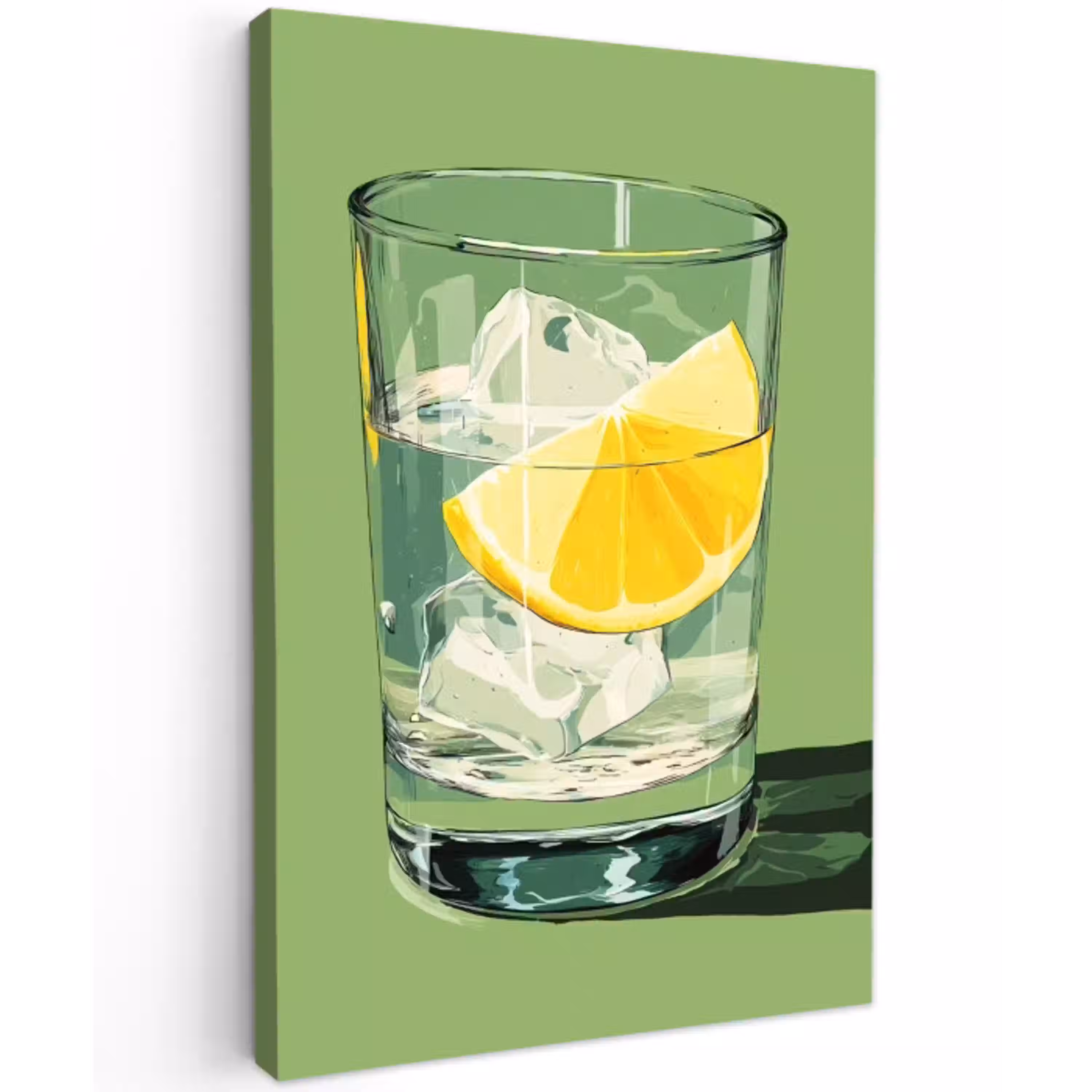 Glas - Citroen - Ijsblokjes - Groen Tuinposter op houten frame 2 cm dik middel -3d