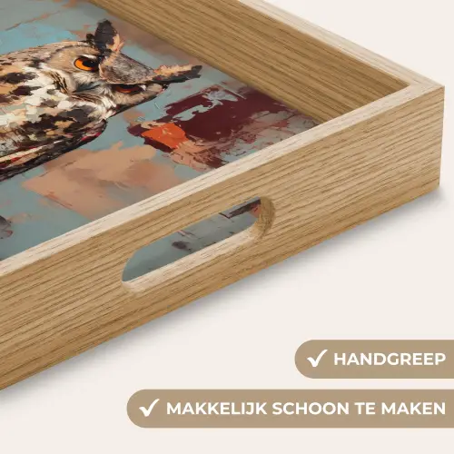 Geschilderd - Abstract - Uil - Bruin Dienblad Rechthoek middel -USP_HandgreepNL