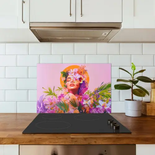 Vrouw - Abstract - Cirkel - Bloemen keuken achterwand spatscherm klein -sfeer2