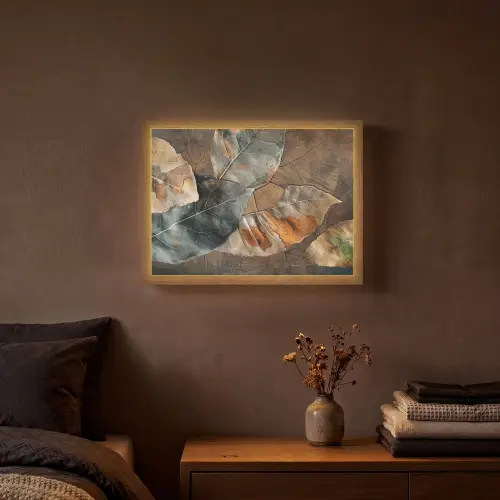 Bladeren - Bruin - Herfst - Natuur Light Box met batterij (Wandlamp) middel -sfeer4