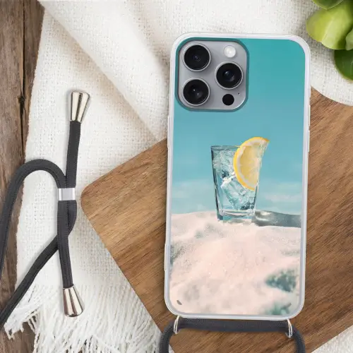 Glas - ijsblokjes - Citroen Hoesje iPhone 16 Pro Max met koord klein -sfeer4