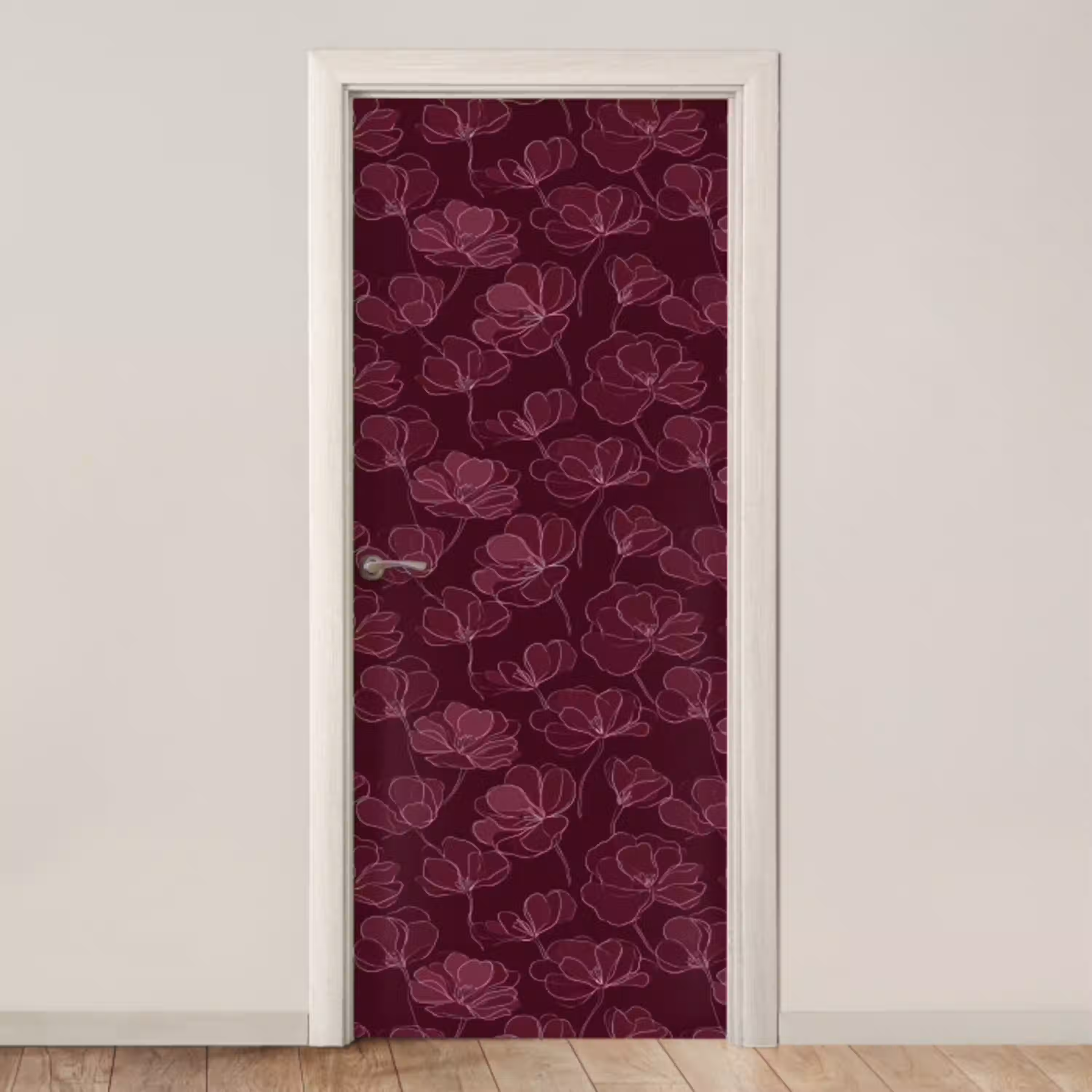 Bloemen - Patroon - Bordeauxrood deurposter klein 289 -3d_beige