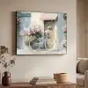 Fiets - Pastelkleuren - Bloemen Textielframe zwart klein -sfeer3