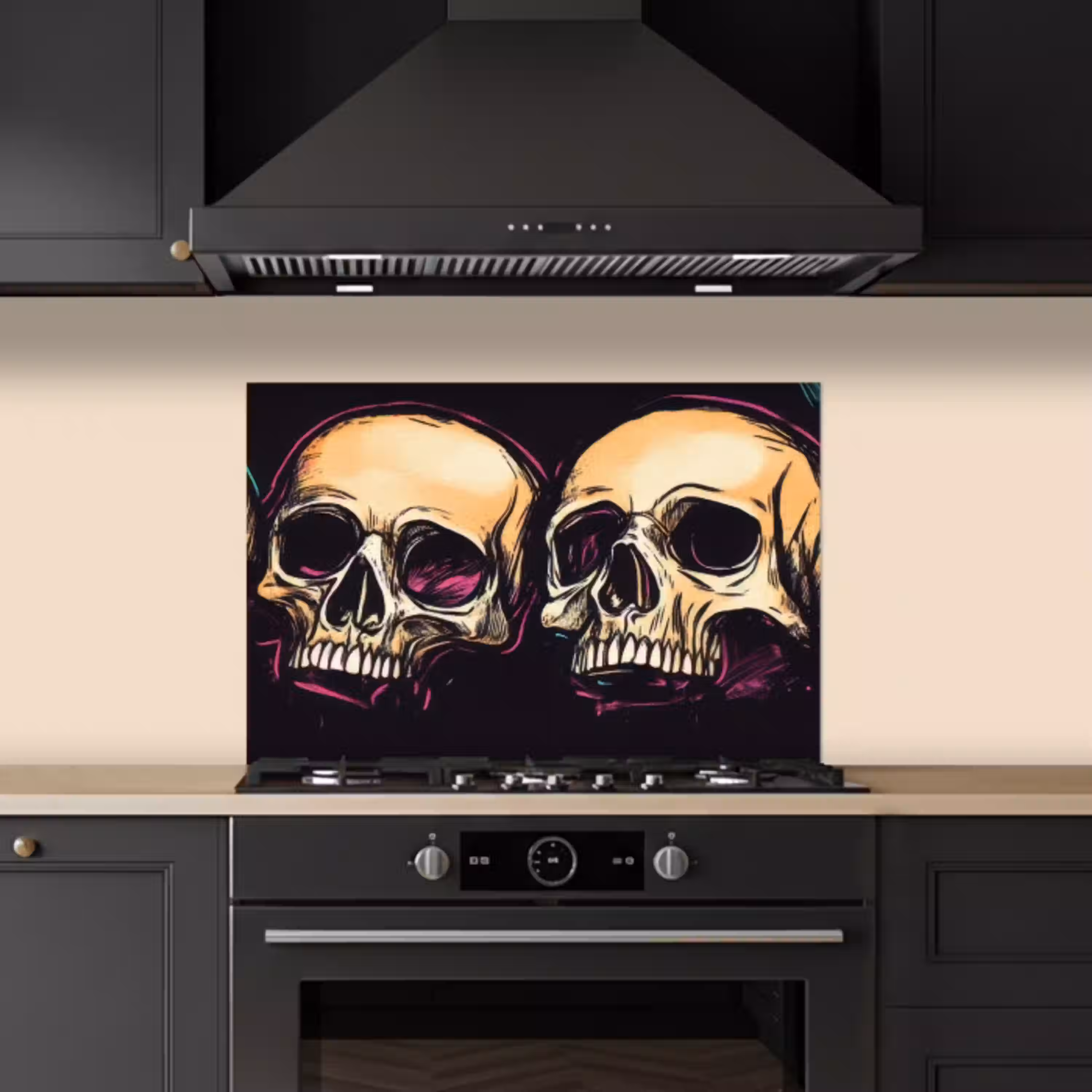 Schedels - Graffiti - Neon keuken achterwand spatscherm klein -sfeer1