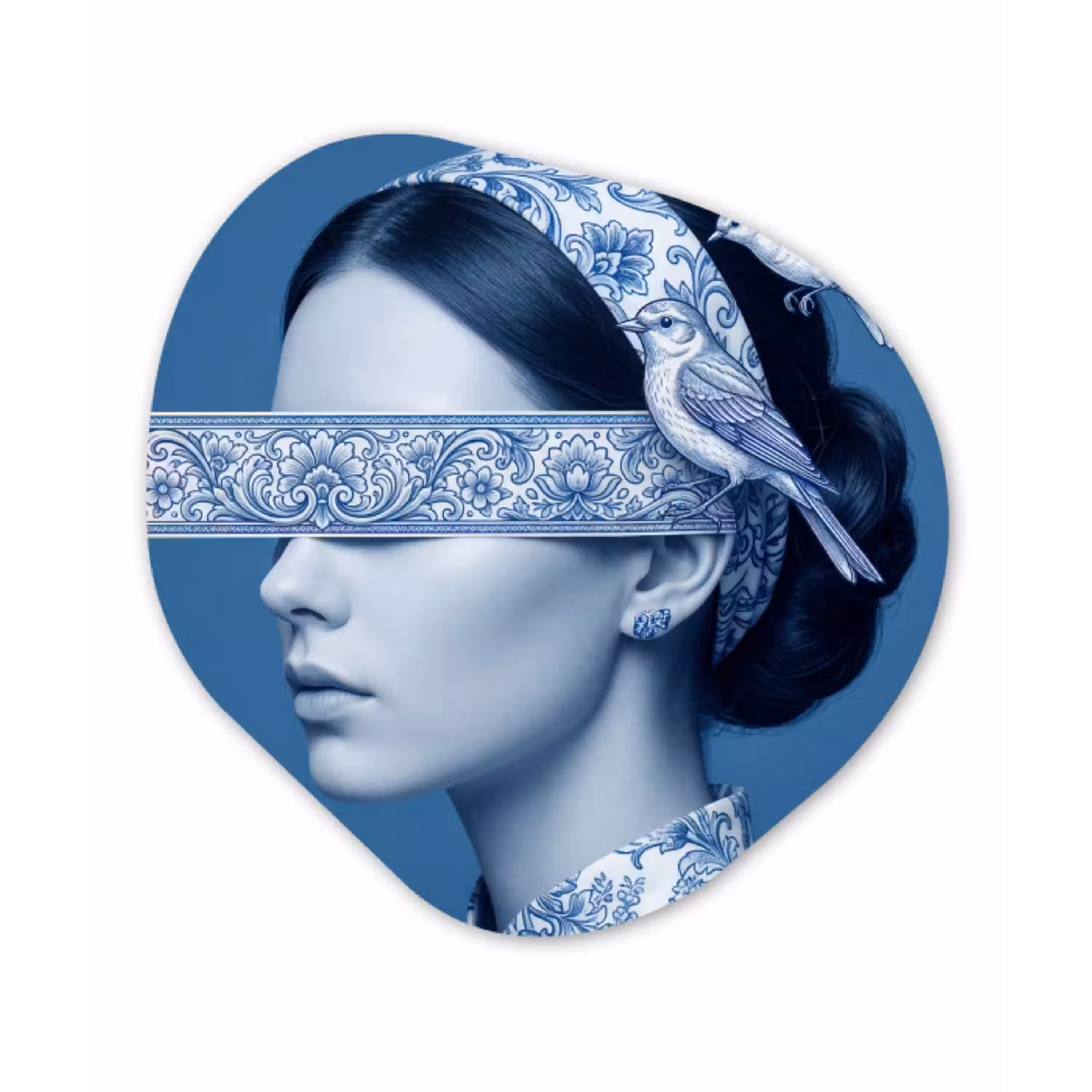 Portret - Klassiek - Wit - Blauw Wandcirkel Organisch Forex 3mm klein -3d