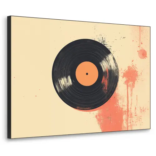 Vinylplaat - Zwart - Verfspatten - Retro Textielframe zwart klein -3d