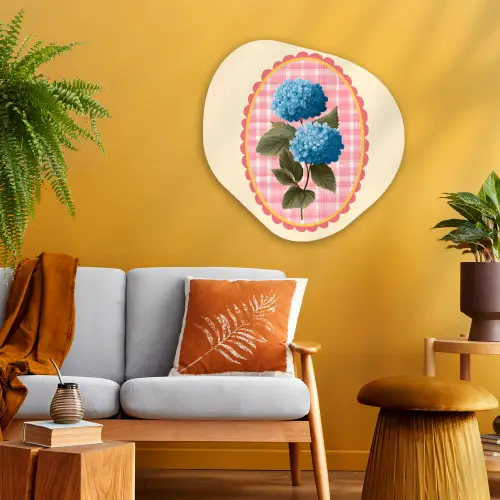 Bloemen - Blauw - Lijst - Bladeren Wandcirkel Organisch Aluminium middel -sfeer4