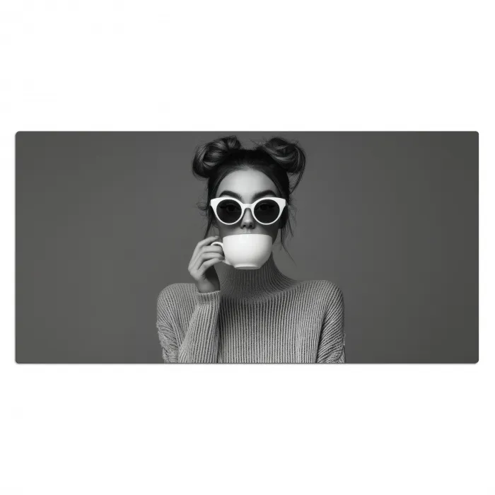 Vrouw - Koffie - Zwart - Wit Muismat XXL klein -3d_leeg