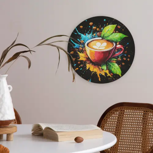 Koffie - Graffiti - Drinken - Abstract Akoestische PET Vilt - Rond klein -sfeer3