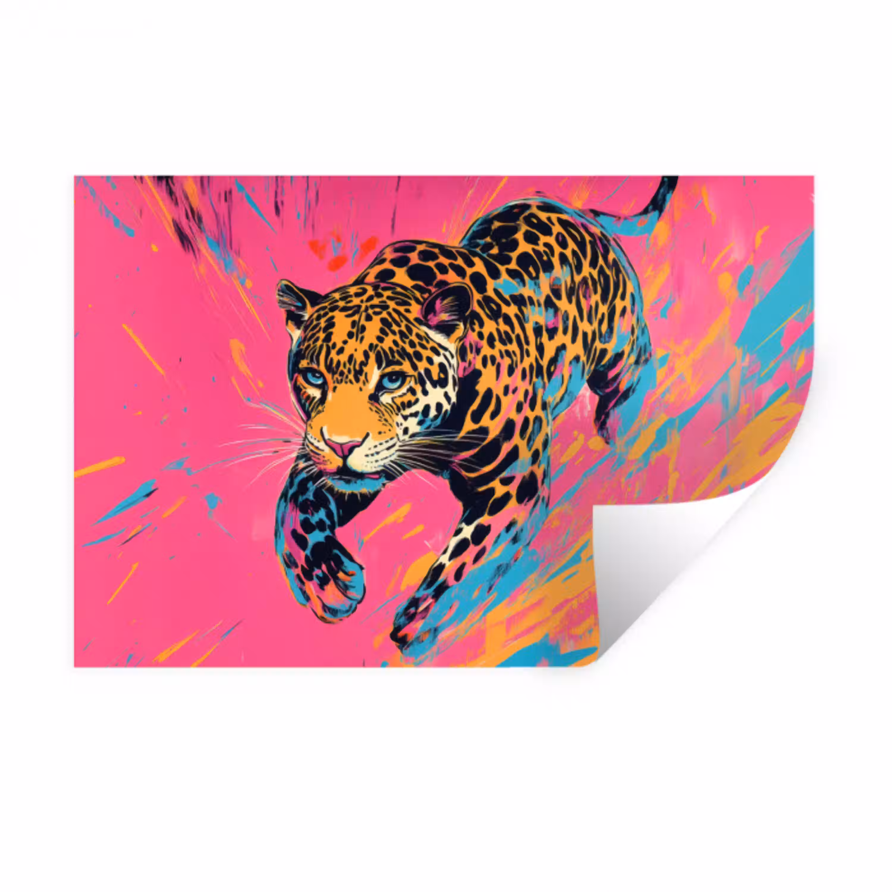Luipaard - Roze - Oranje - Blauw - Verf Muursticker klein -3d