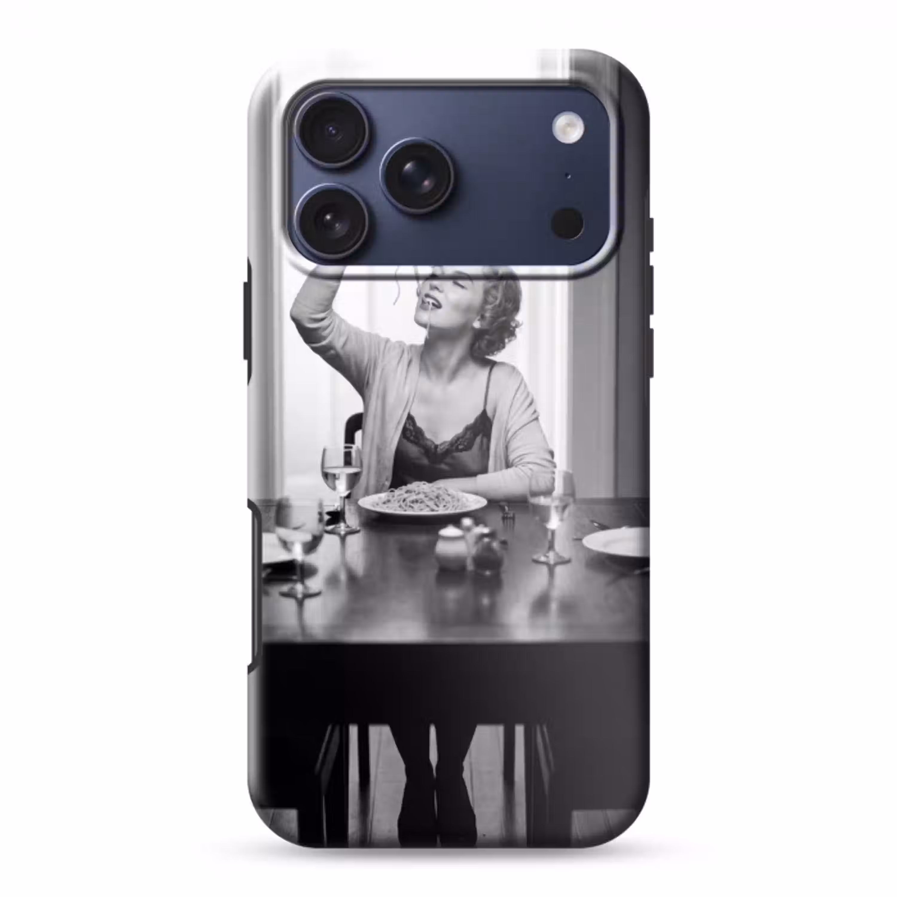 Vrouw - Spaghetti - Zwart - Wit Toughcase MagSafe Apple iPhone 17 Pro Max klein -3d