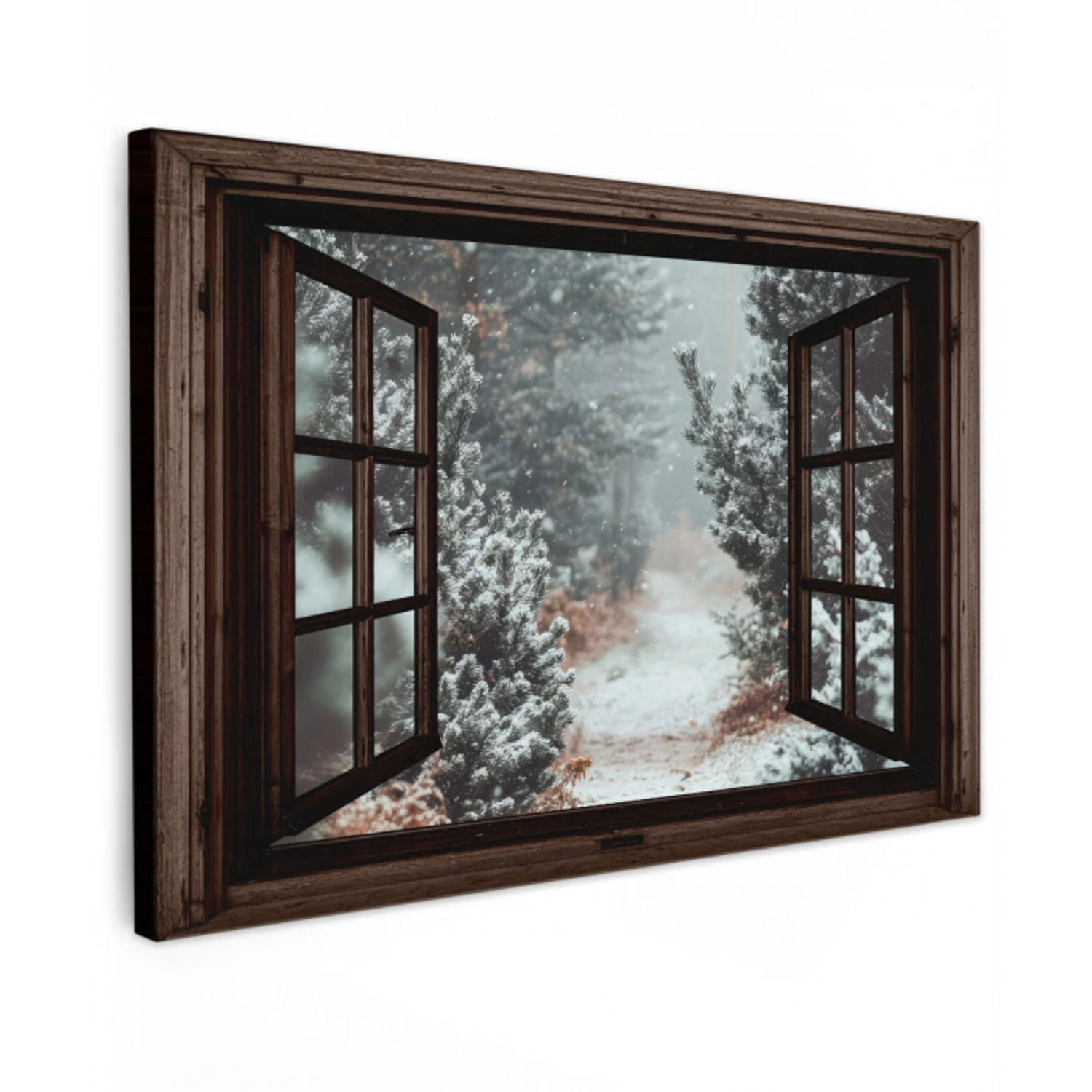 Bos - Winter - Bomen - Natuur - Pad - Doorkijk Tuinposter op houten frame 2 cm dik klein -3d