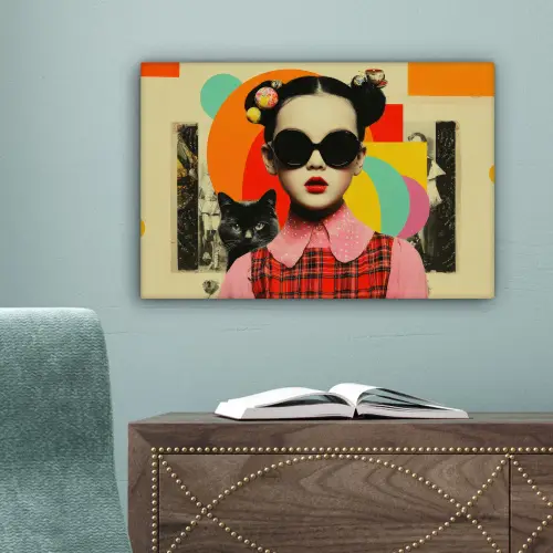 Meisje - Zonnebril - Kat - Retro canvas 2cm klein -sfeer4