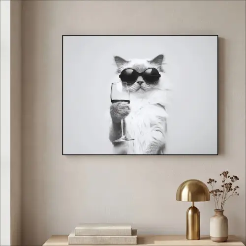 Kat - Zonnebril - Wijnglas - Langharig Textielframe zwart klein -sfeer2