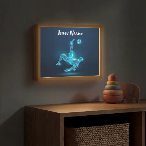 Voetballer - Blauw - Neon Light Box met batterij (Wandlamp kind) middel -sfeer5_kind