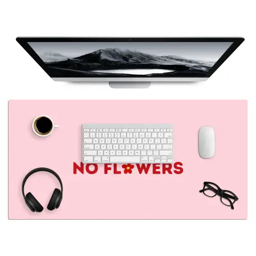No rain no flowers - Minimalistisch - Roze - Bloem Muismat XXL klein -3d