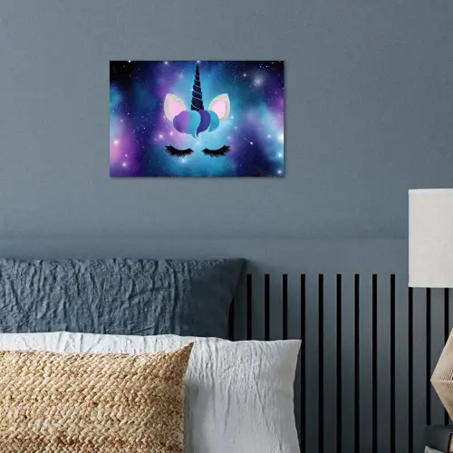 Eenhoorn - Sterren - Magisch - Blauw poster papier klein -sfeer2