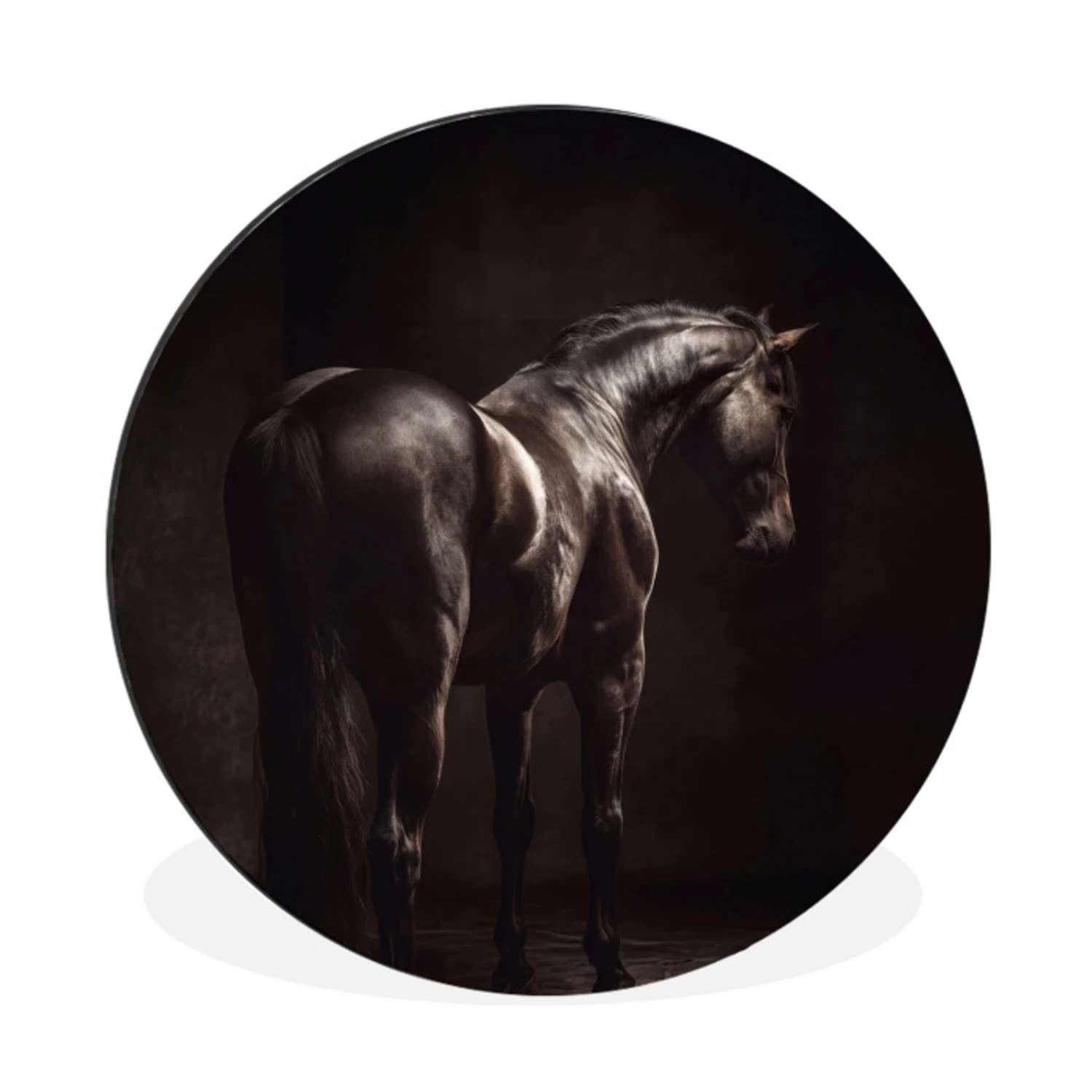 Krachtig - Paard - Donker Wandcirkel aluminium klein -3d
