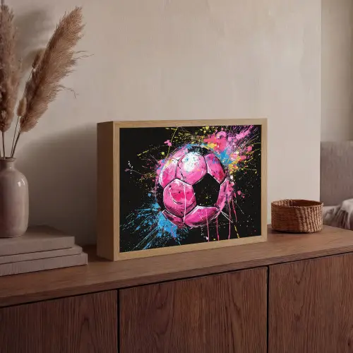 Graffiti - Sport - Voetbal - Bal - Roze Light Box met batterij (Wandlamp) middel -sfeer2