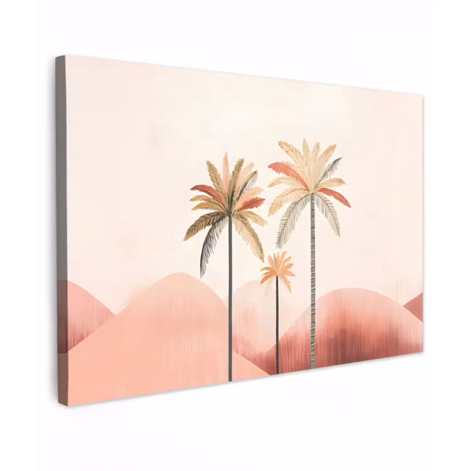 Canvas schilderij - Palmbomen - Heuvels - Minimalistisch - Zachtroze