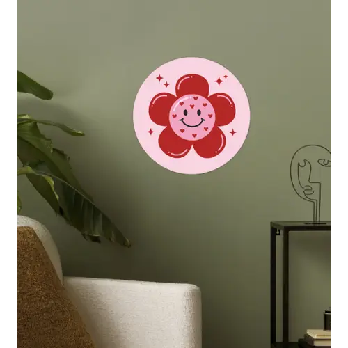 Bloem - Roze - Hartjes Wandcirkel behangsticker klein -sfeer2