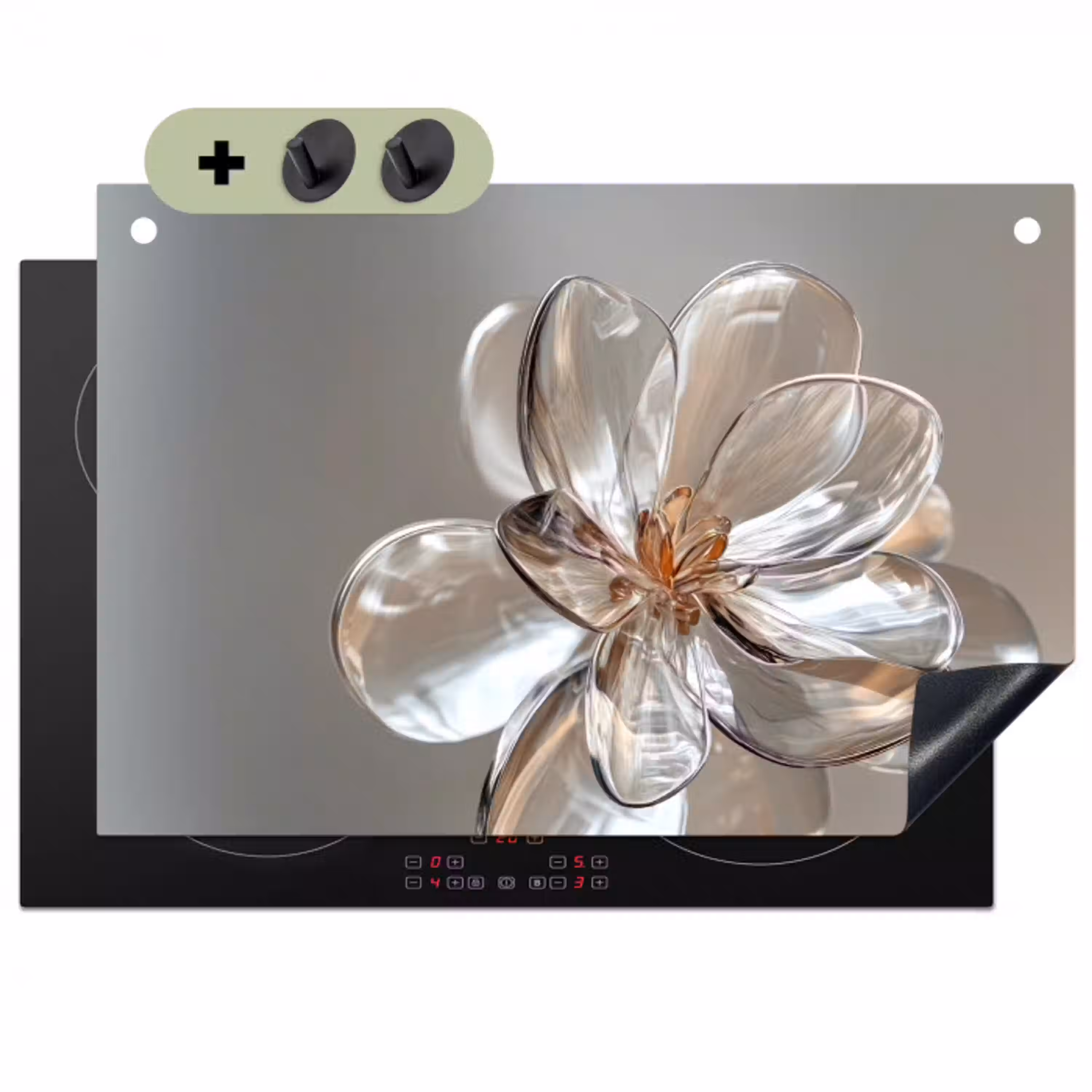Bloem - Glazen - Doorzichtig Inductie beschemer met haakjes klein -3d