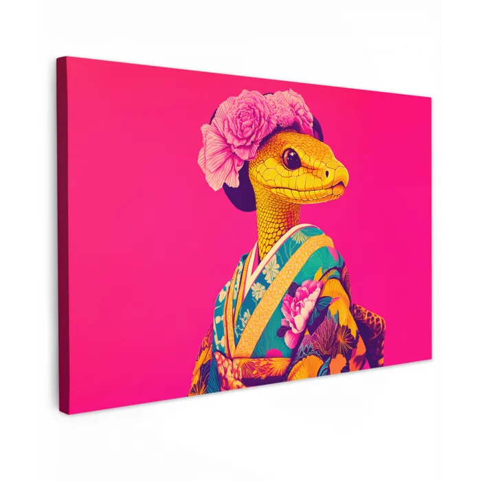 Hagedis - Bloemen - Roze - Kimono canvas 2cm klein -z3d
