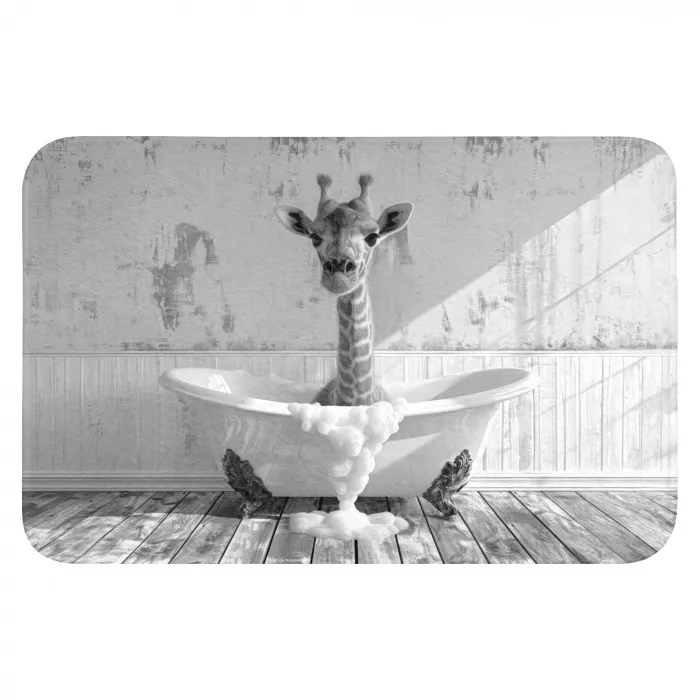 Giraffe - Dier - Badkuip - Vintage - Zwart - Wit WCmat klein -3d