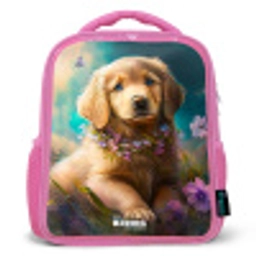 Goudkleurige puppy in het gras Kinderrugzak - Roze middel -3d