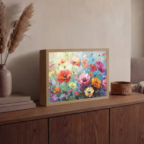 Bloemen - Kleurrijk - Waterverf - Natuur - Zomer Light Box met batterij (Wandlamp) middel -sfeer2