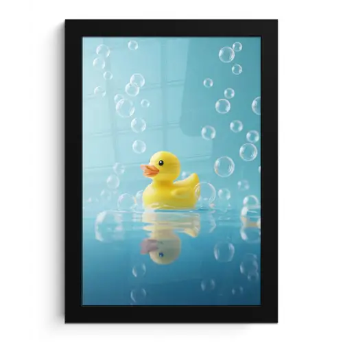 Bubbels - Badeend - Geel fotolijst zwart zonder passe partout klein -3d