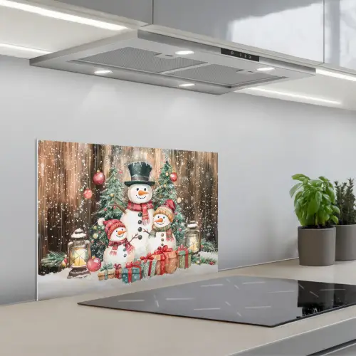 Sneeuwpop - Familie - Kleurrijk keuken achterwand spatscherm klein -3d_schuin